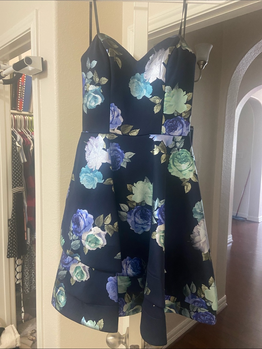 Floral Fit & Flare Strapless Mini Dress - Navy Blue Floral